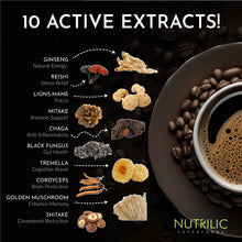 Load image into Gallery viewer, Prepare to embark on a coffee journey like no other—a journey where the ordinary transcends into the extraordinary. At the heart of our coffee lies a secret that sets it apart from the rest: it&#39;s infused with not just one or two, but a remarkable ten active extracts. These extracts represent the pinnacle of nature&#39;s potential, carefully chosen and expertly blended to deliver an unparalleled coffee experience. 
