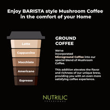 Load image into Gallery viewer, You can craft all your favorite coffee classics, like lattes, cappuccinos, flat whites, macchiatos, Americanos, and espressos, with our versatile Mushroom Coffee. It&#39;s more than just coffee; it&#39;s the perfect synergy of taste and vitality, carefully crafted to elevate every moment of your day and night. Indulge in this extraordinary experience, where flavor and wellness intertwine seamlessly.
