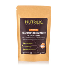 Load image into Gallery viewer, Experience the harmonious blend of flavor and well-being with our Nutlilic Instant Mushroom Coffee. Begin your day with a cup of this enchanting elixir, and feel your senses come alive as it prepares you for a day of productivity and balance. It goes beyond just being a coffee; it&#39;s a natural enhancer that heightens your concentration, fine-tunes your focus, amplifies your learning capacity, brightens your mood, dispels mental fog, strengthens memory retention, and encourages peak cognitive function.
